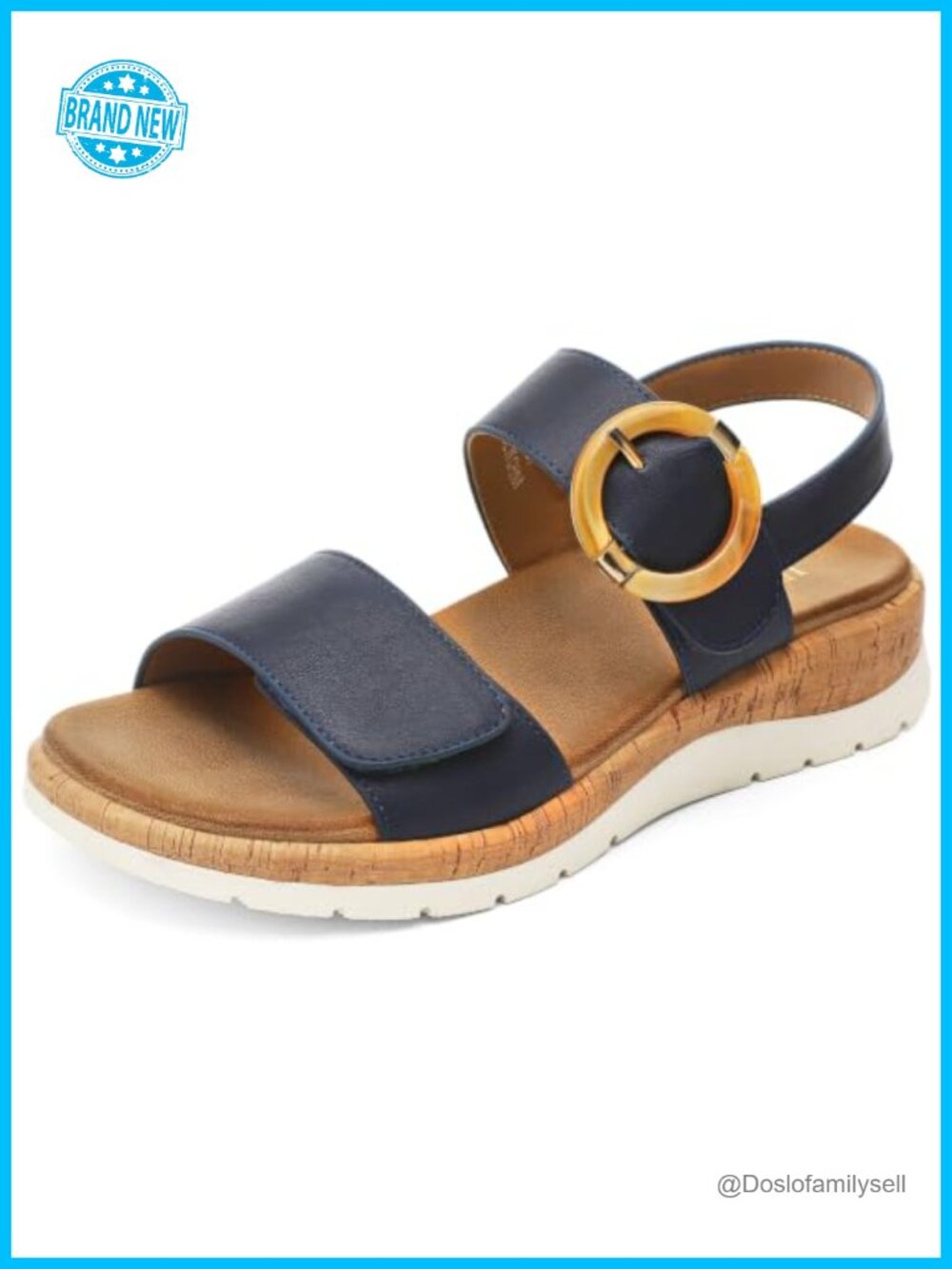 UBFEN Womens Low Wedge Walking Sandals Arch Support Faux Leather